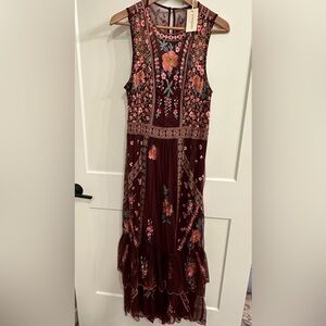 Sundance Burgundy Floral Midi Dress